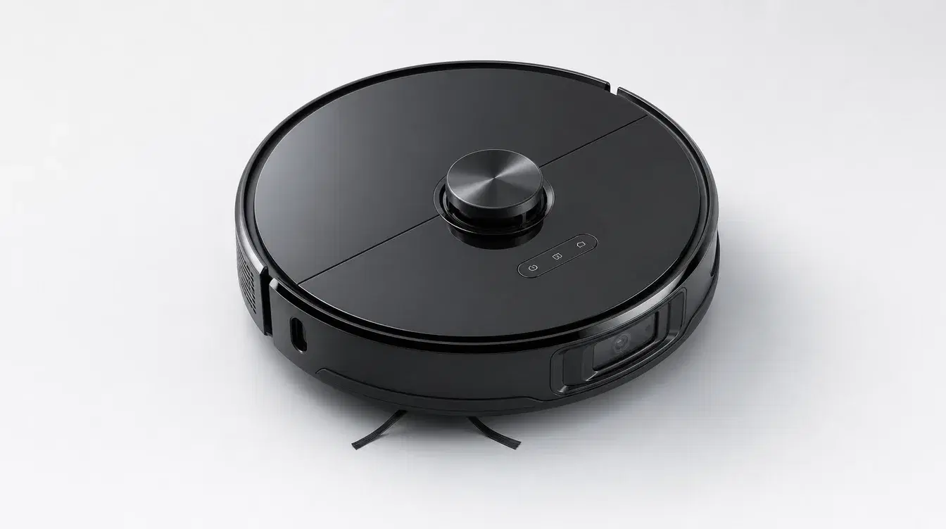 Nahaufnahme des Roborock S8 MaxV Ultra mit LiDAR-Kuppel und Frontkamera